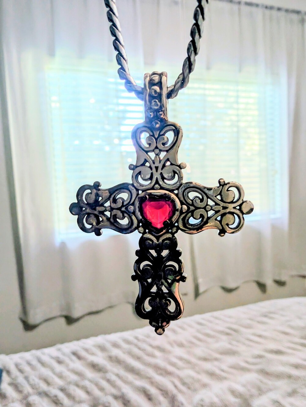 Brighton Silver Cross & Chain With Swarovski Red Heart